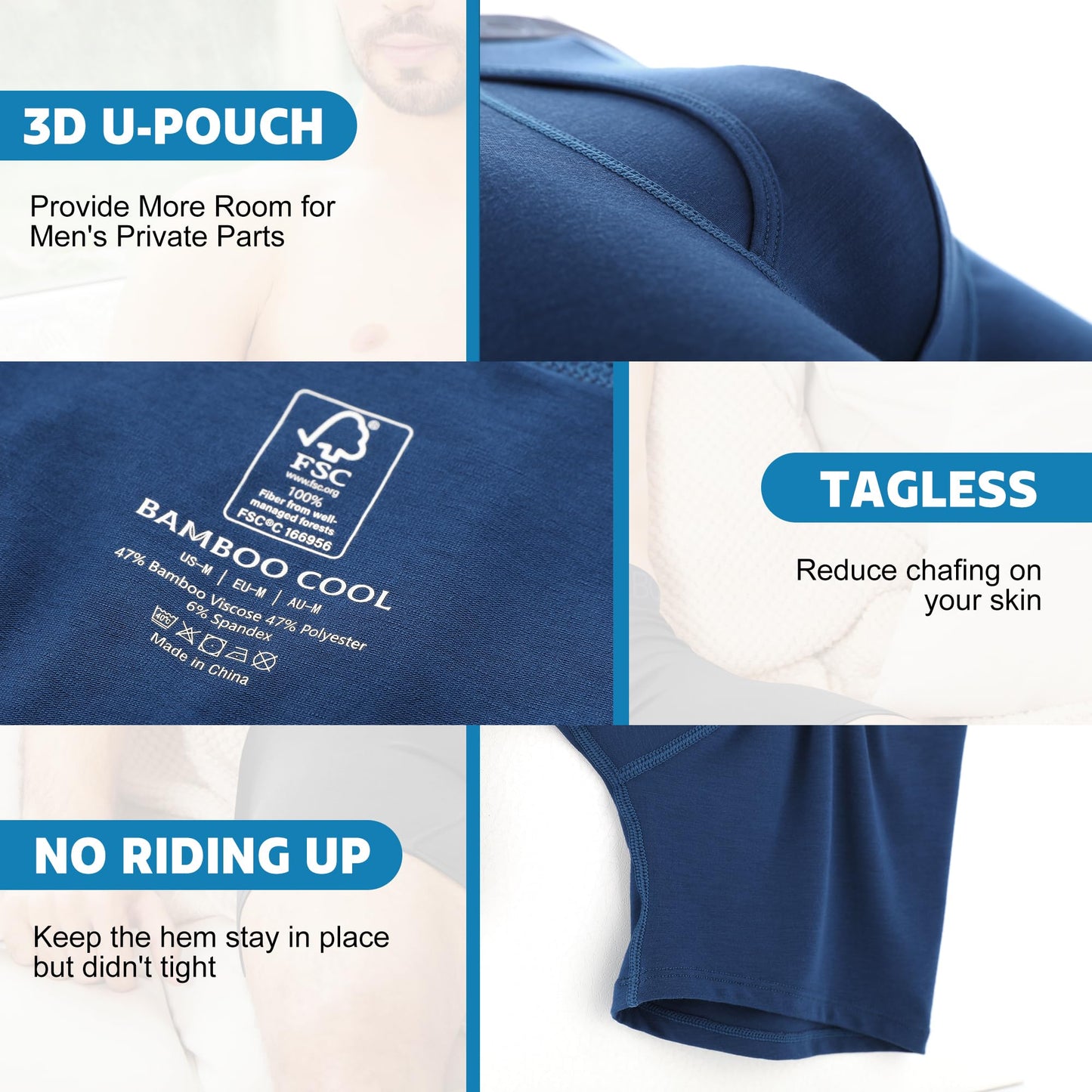 BAMBOO COOL Ultra Soft Mens Underwear Boxer Briefs Multi-pack | Bamboo Fabric‌,No Ride Up,More Breathable Than Cotton
