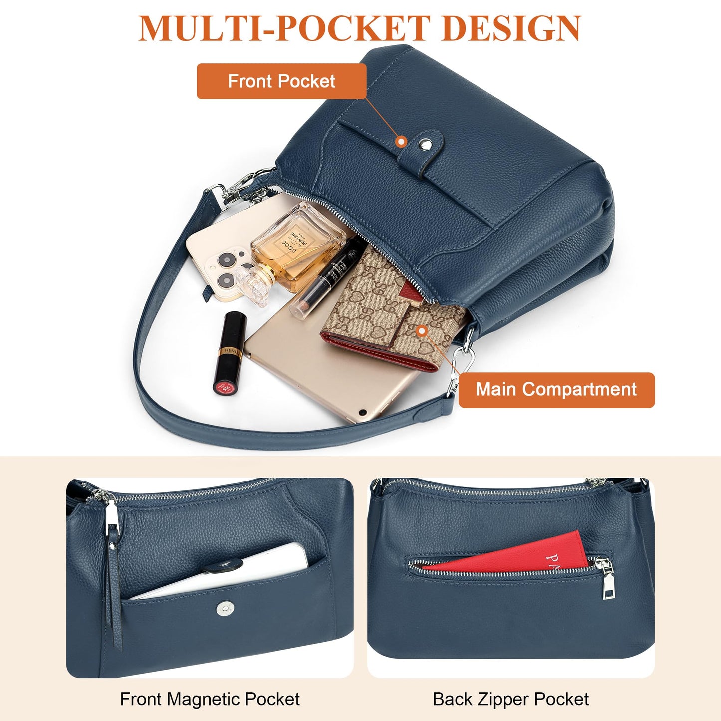 Over Earth Genuine Leather Small Hobo Crossbody Bags for Women Shoulder Purses and Handbags
