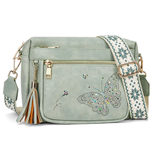 KITEVIUN Crossbody Bags for Women Trendy Leather Crossbody Purse Shoulder Handbags Butterfly Design