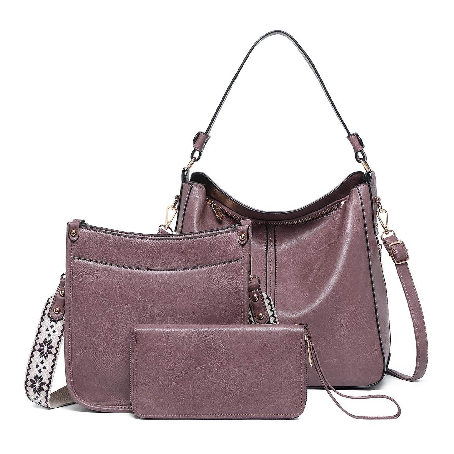 Purses for Women 3PCS, Crossbody Bags Set Large Leather Purse Shoulder Handbags with Wallet Adjustable Straps for Ladies Tote