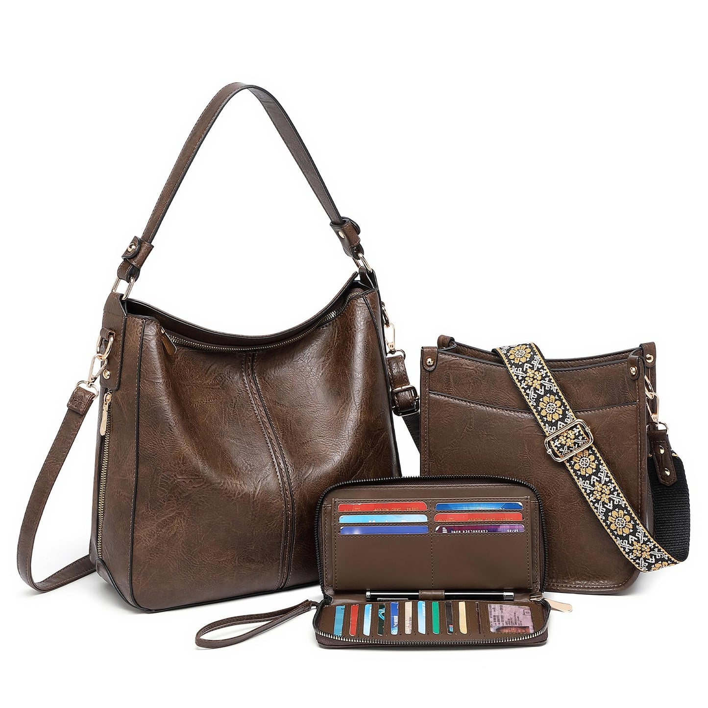 Purses for Women 3PCS, Crossbody Bags Set Large Leather Purse Shoulder Handbags with Wallet Adjustable Straps for Ladies Tote