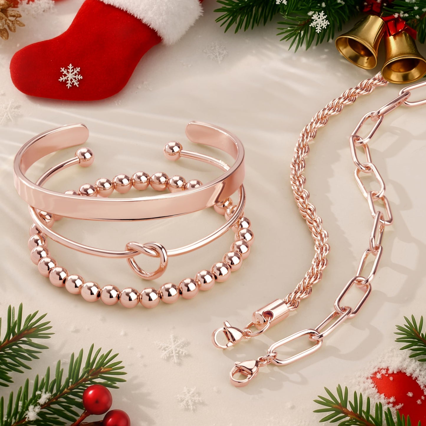 Gokeey Gold Bracelets Set for Women Non Tarnish, Waterproof 14K Gold Plated Sterling Silver Chunky Cuff Bracelet Stackable Gold Bangles Bracelet for Women Trendy Fashion Accessories Tie Knot Cuban Rope Paperclip Beaded Bracelet Stack Jewelry Mothers Day G