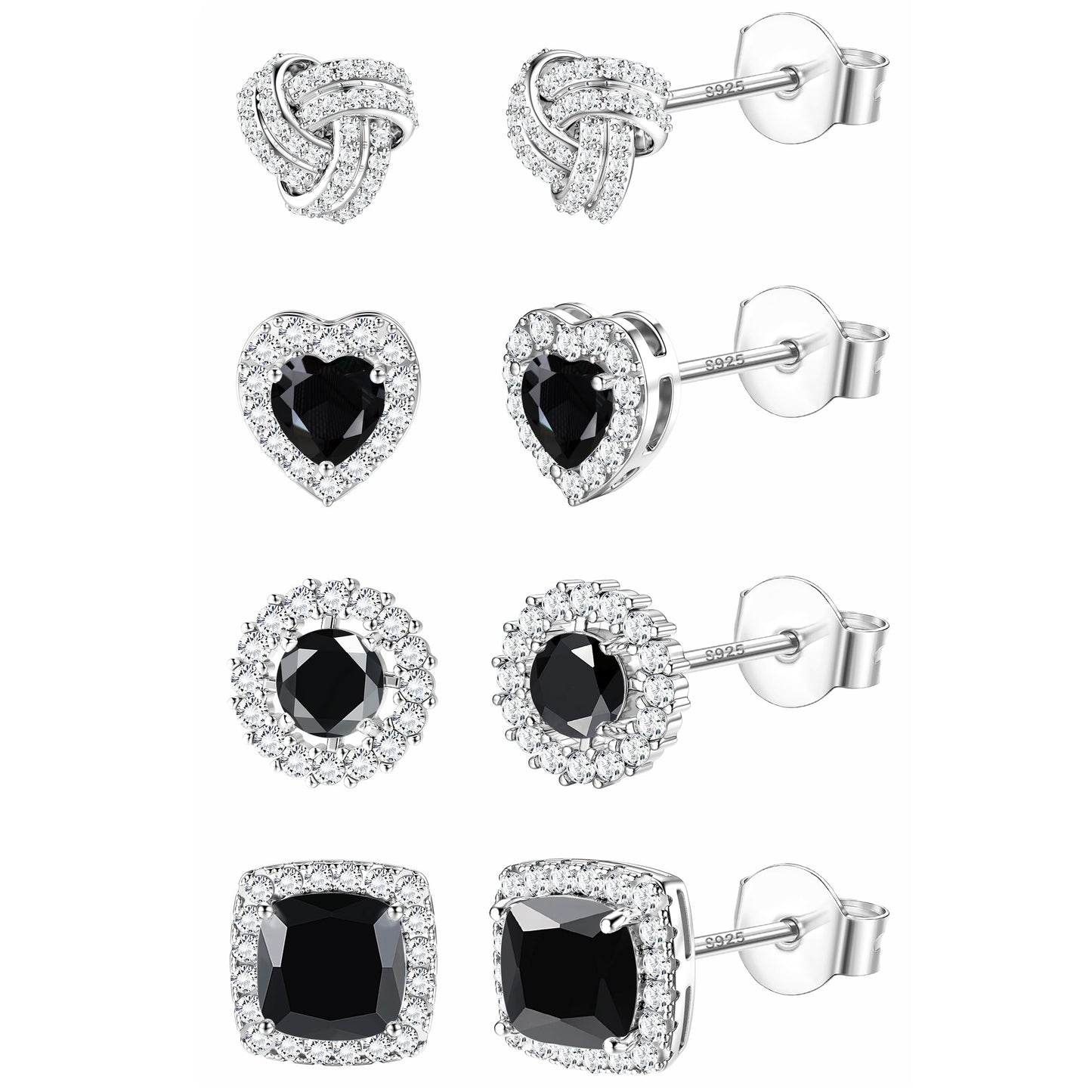 ZELORES 4 Pairs Sterling Silver 5A CZ Stud Earrings for Women 14K Gold Plated Brilliant Celtic Heart Big Stud Earrings Set Cubic Zirconia Earrings Studs for Sensitive Ear