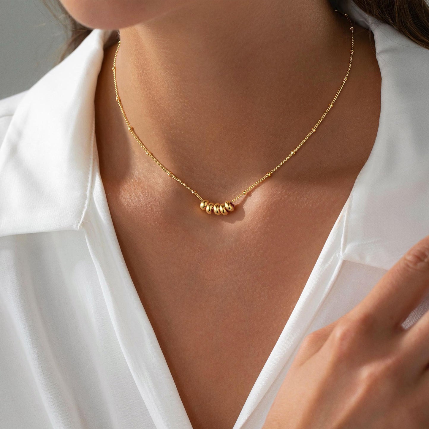 M MOOHAM Gold Necklace for Women Non Tarnish - Dainty 14K Gold Plated Beaded Chain Small Pendant Necklaces Simple Pearl Circle Beads Teardrop Pendant Necklace for Women Trendy Jewelry Gifts