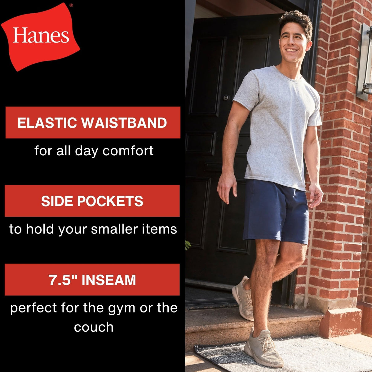 Hanes Mens Jersey Cotton With Pocket Workout-and-training-shorts, Navy, 3X-Large