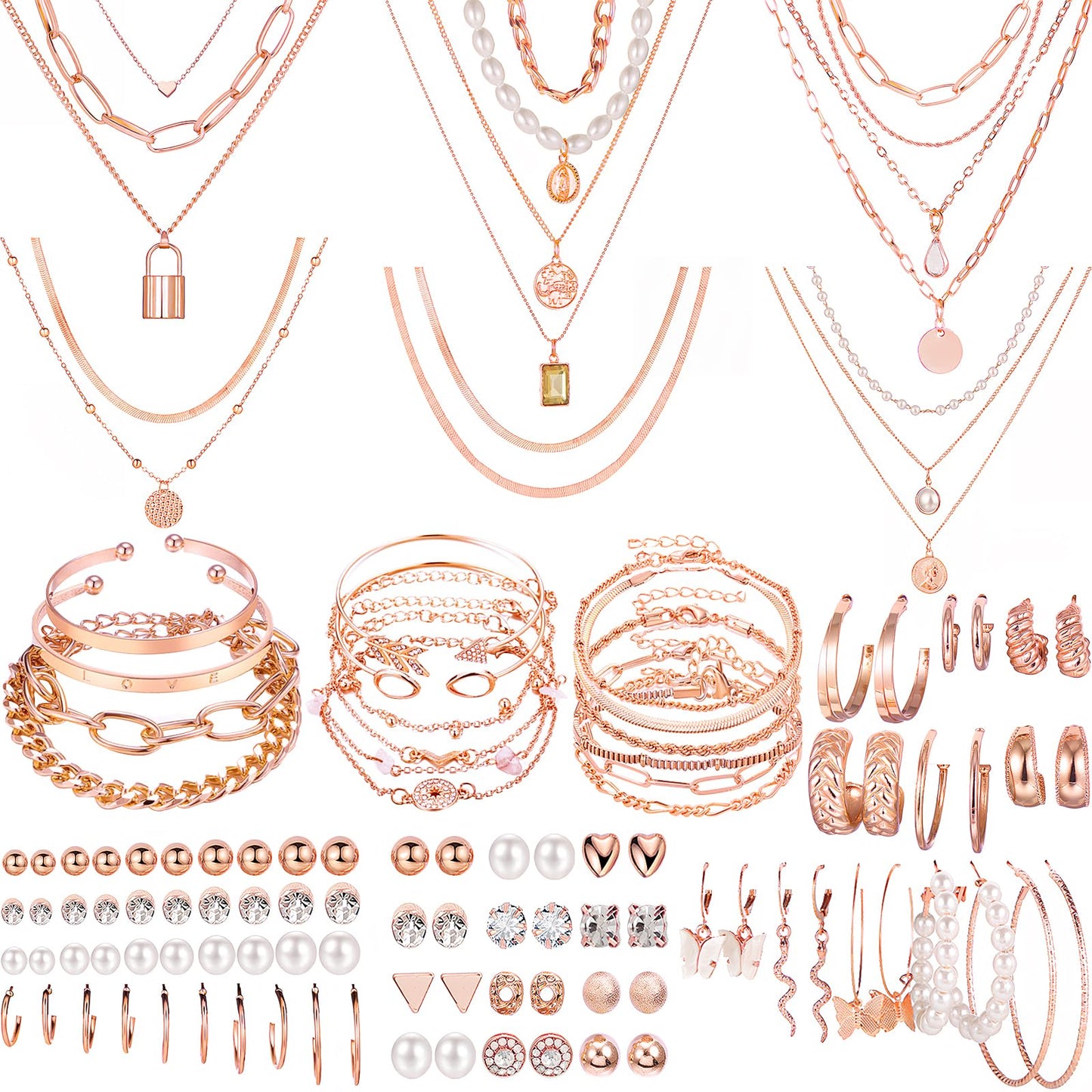 69-Piece Gold Jewelry Set for Women | Necklaces, Bracelets & Earrings