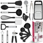 LDC Cooking Utensils Set BPA Free, Food Grade - Heat Resistant Non-Stick Cooking Set with Stainless Steel Handles, Kitchen Essential Tools and Gadgets, 23 Piece - Black