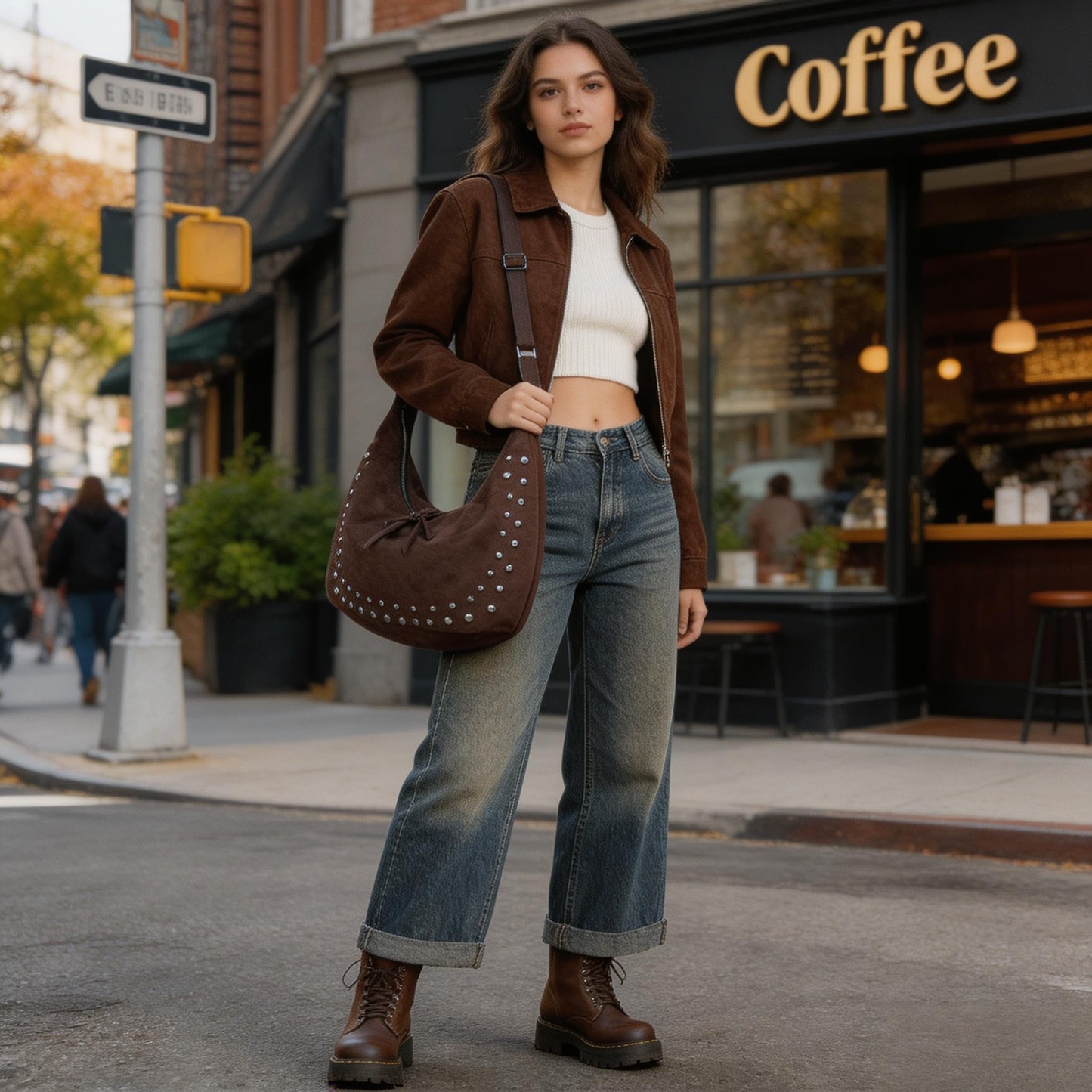 Swgsdh&Hyls Suede Hobo Bags for Women-Studded Tote Purse-Shoulder Handbag