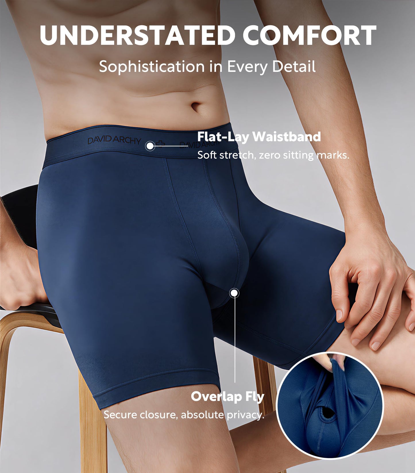 DAVID ARCHY Men's Underwear Modal Boxer Briefs Trunks Multi-Pack | Dual Pouch with Fly, Ultra Soft Second Skin Feel, Breathable Stretch Spandex, Anti Chafing, Daily Lounging Work Travel