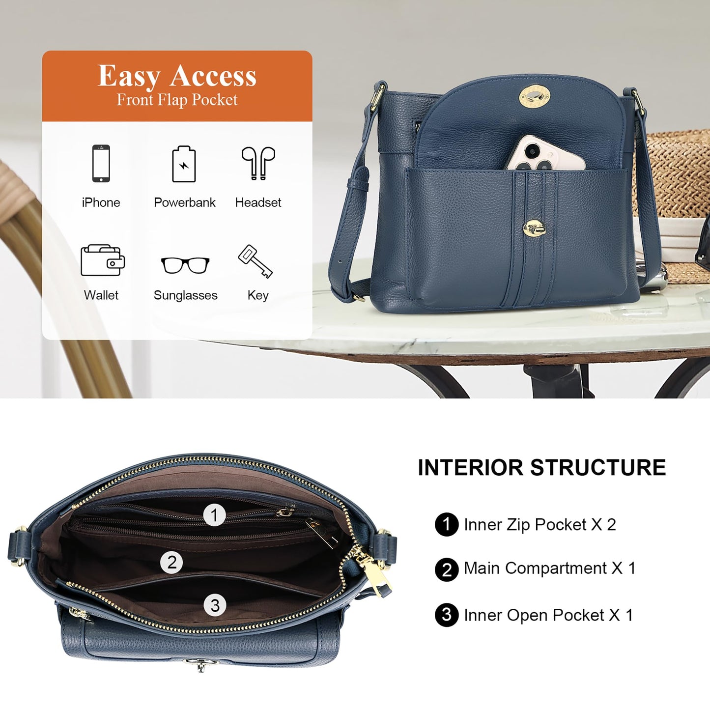 Over Earth Genuine Leather Crossbody Bags for Women Trendy Purses and Ladies Shoulder Handbags