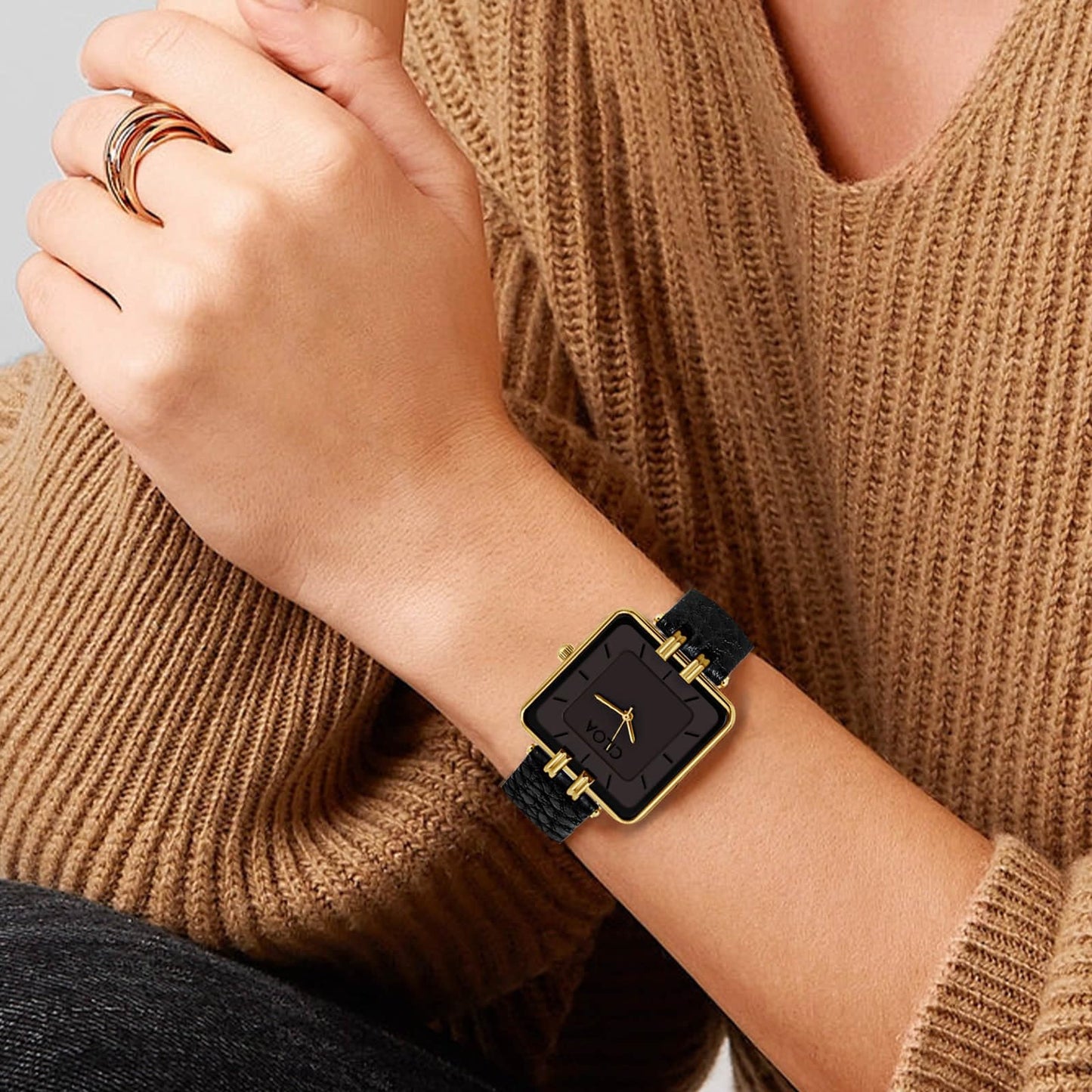 Women's Leather Strap Watch Dainty Elegant Gold Watches for Women Classic Casual Fashion Square Ladies Watch Gifts Present for Her
