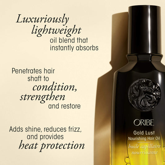 Oribe Gold Lust Nourishing Hair Oil Travel Size - For Color-Treated, Dry & Damaged Hair - Repairs & Prevents Damage - Smooths Frizz, Adds Shine & Provides Heat Protection - 1.7 oz