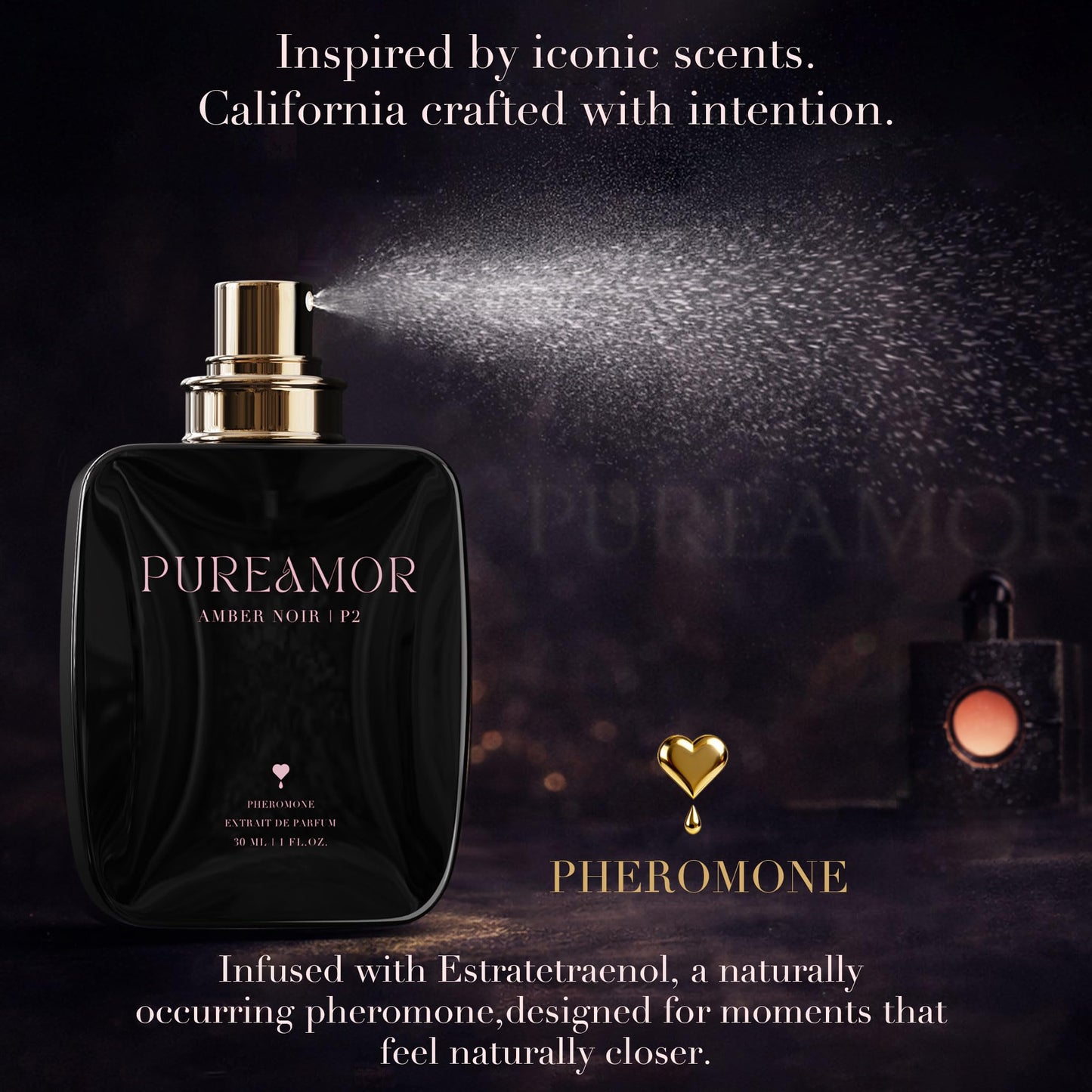 PUREAMOR Pheromone Perfume for Women, Moonlight Mellow Extrait de Parfum - Long Lasting Sweet Floral Gourmand Scent, 30% High Concentration, Full Size Fragrance Spray, 1.0 oz / 30 ml