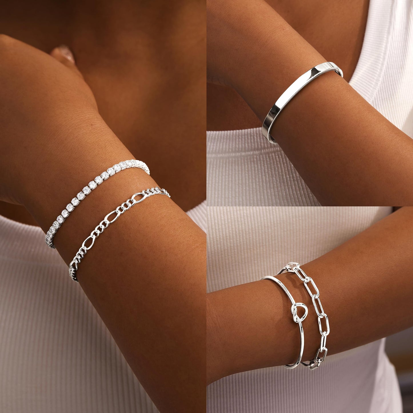 Gokeey Gold Bracelets Set for Women Non Tarnish, Waterproof 14K Gold Plated Sterling Silver Chunky Cuff Bracelet Stackable Gold Bangles Bracelet for Women Trendy Fashion Accessories Tie Knot Cuban Rope Paperclip Beaded Bracelet Stack Jewelry Mothers Day G