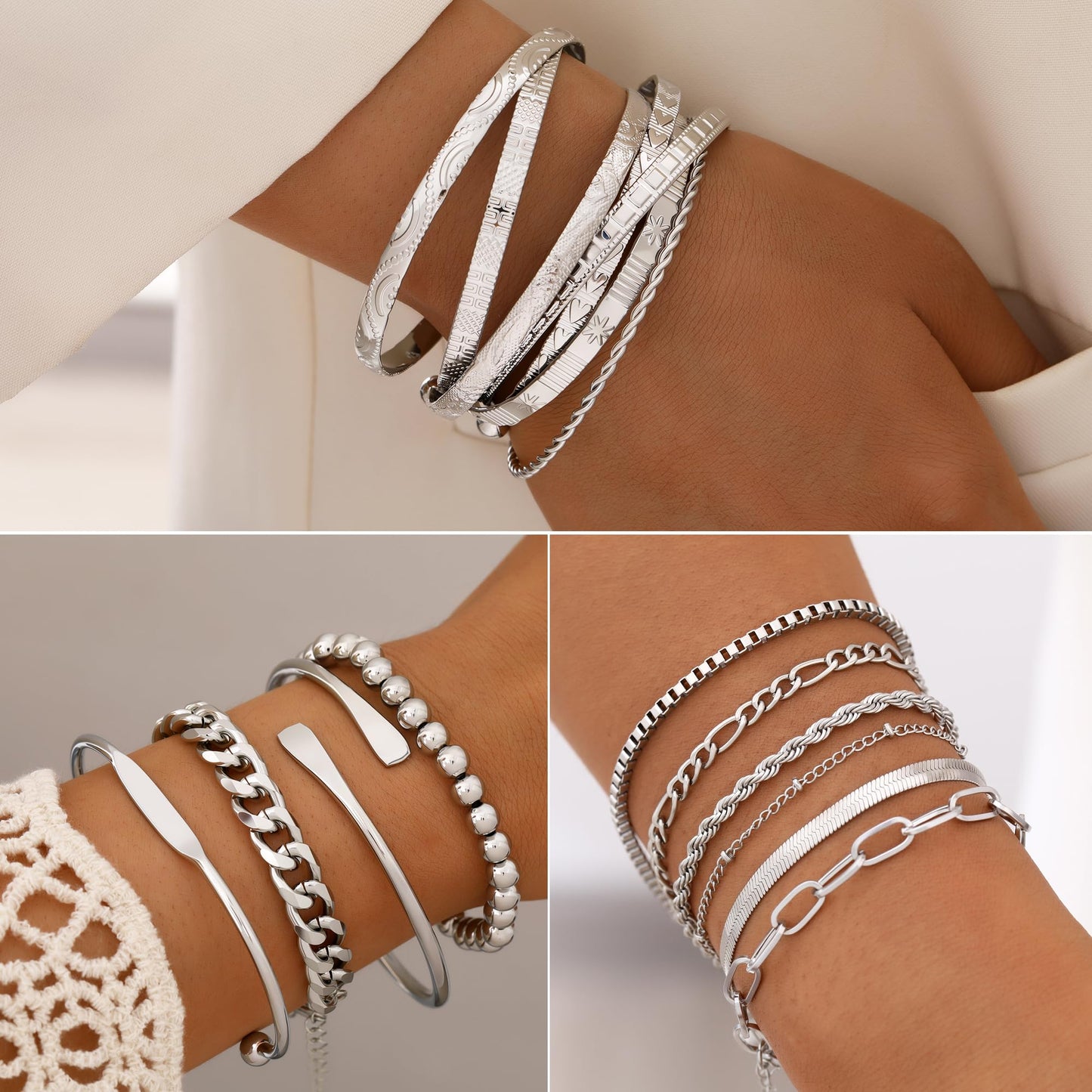 Jewelry 68 Pcs Gold Jewelry Set for Women with 7 Necklace, 17 Bracelet, 5 Hoop Earrings, 15 Stud Earrings, 24 Knuckle Rings for Women Jewelry Set for Women Gift