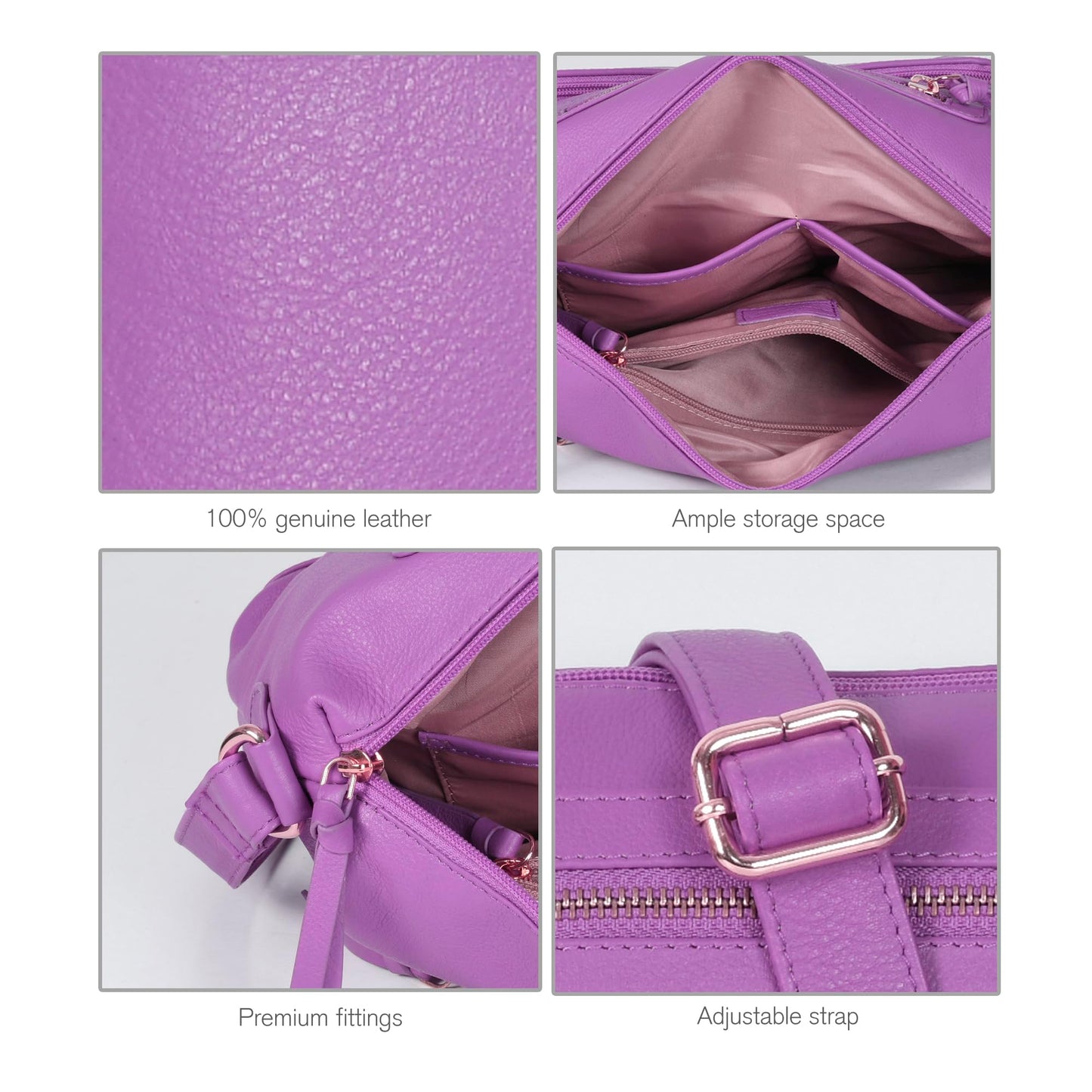 Oak Leathers Women's Crossbody Bag - Genuine Leather Crossover Shoulder Purse With Adjustable Sling Strap - Medium Size