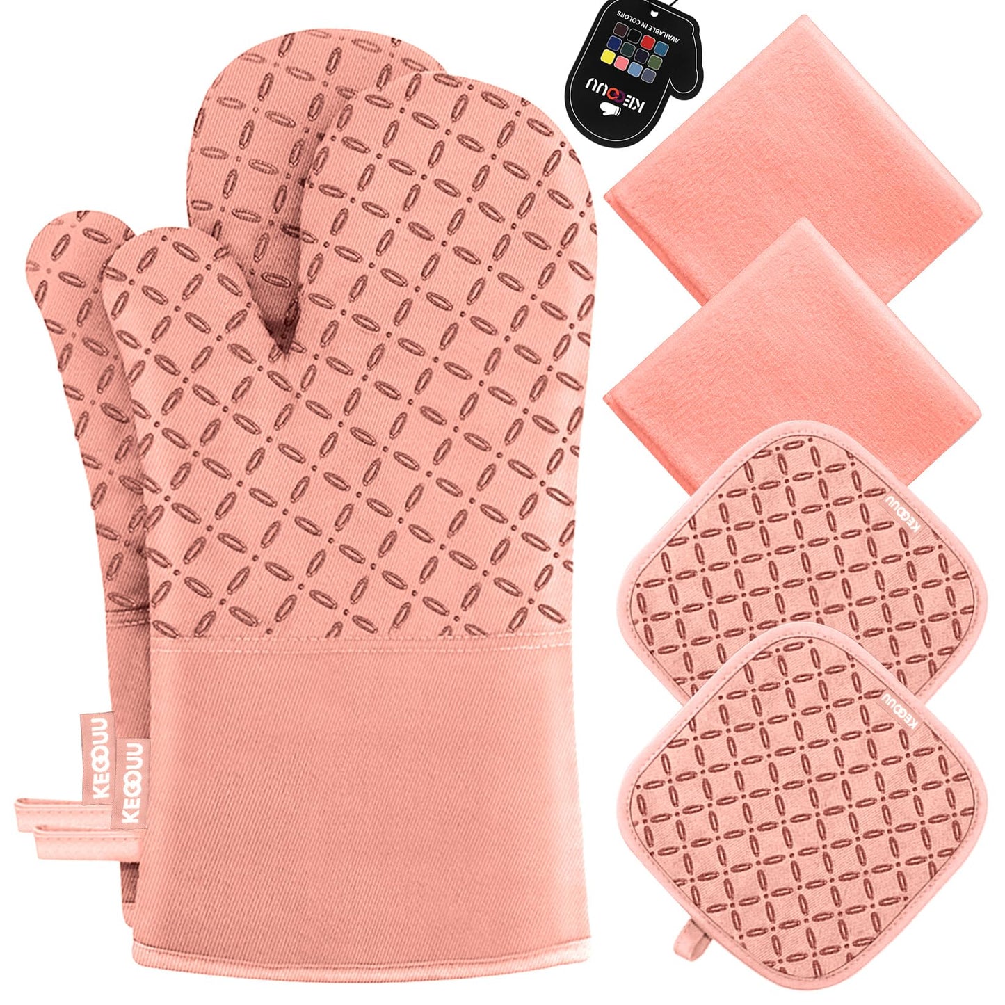 KEGOUU Oven Mitts and Pot Holders 6pcs Set, Kitchen Oven Glove High Heat Resistant 500 Degree Extra Long Oven Mitts and Potholder with Non-Slip Silicone Surface for Cooking (Gray)