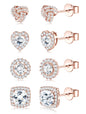 ZELORES 4 Pairs Sterling Silver 5A CZ Stud Earrings for Women 14K Gold Plated Brilliant Celtic Heart Big Stud Earrings Set Cubic Zirconia Earrings Studs for Sensitive Ear