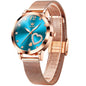 OLEVS Women's Small Wrist Rose Gold Tone Watch - Cute Diamond Heart Arabic Numerals Dial, Fashion Waterproof Mesh Bracelet Analog Dress for Ladies