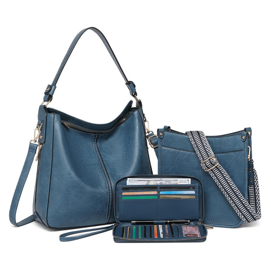 Purses for Women 3PCS, Crossbody Bags Set Large Leather Purse Shoulder Handbags with Wallet Adjustable Straps for Ladies Tote