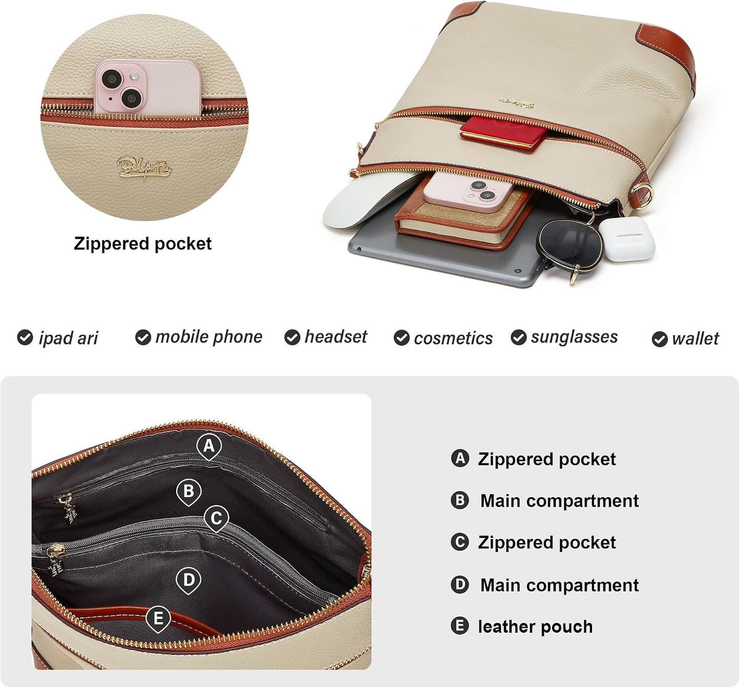 BOYATU Leather Crossbody Bag for Women: Designer Shoulder Purse for Travel - Trendy Genuine Leather Handbag for Everyday