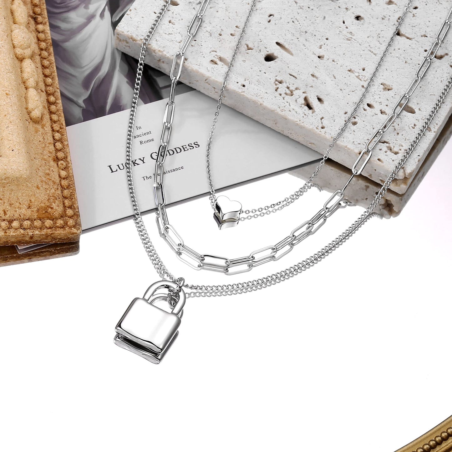 Turandoss Dainty Layered Choker Necklace, Handmade Y Pendant Necklace Multilayer Bar Disc Necklace Adjustable Layering Choker Necklaces for Women