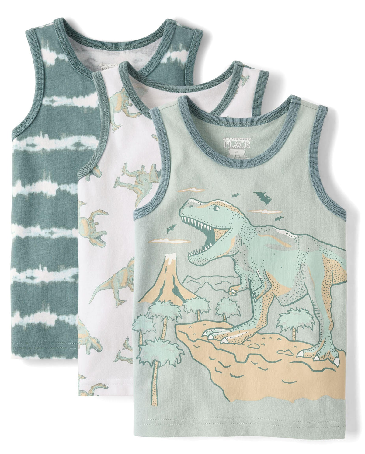 The Children's Place,Baby Boys,and Toddler Assorted Tank Top,Green Dinos 3-Pack,4 Years