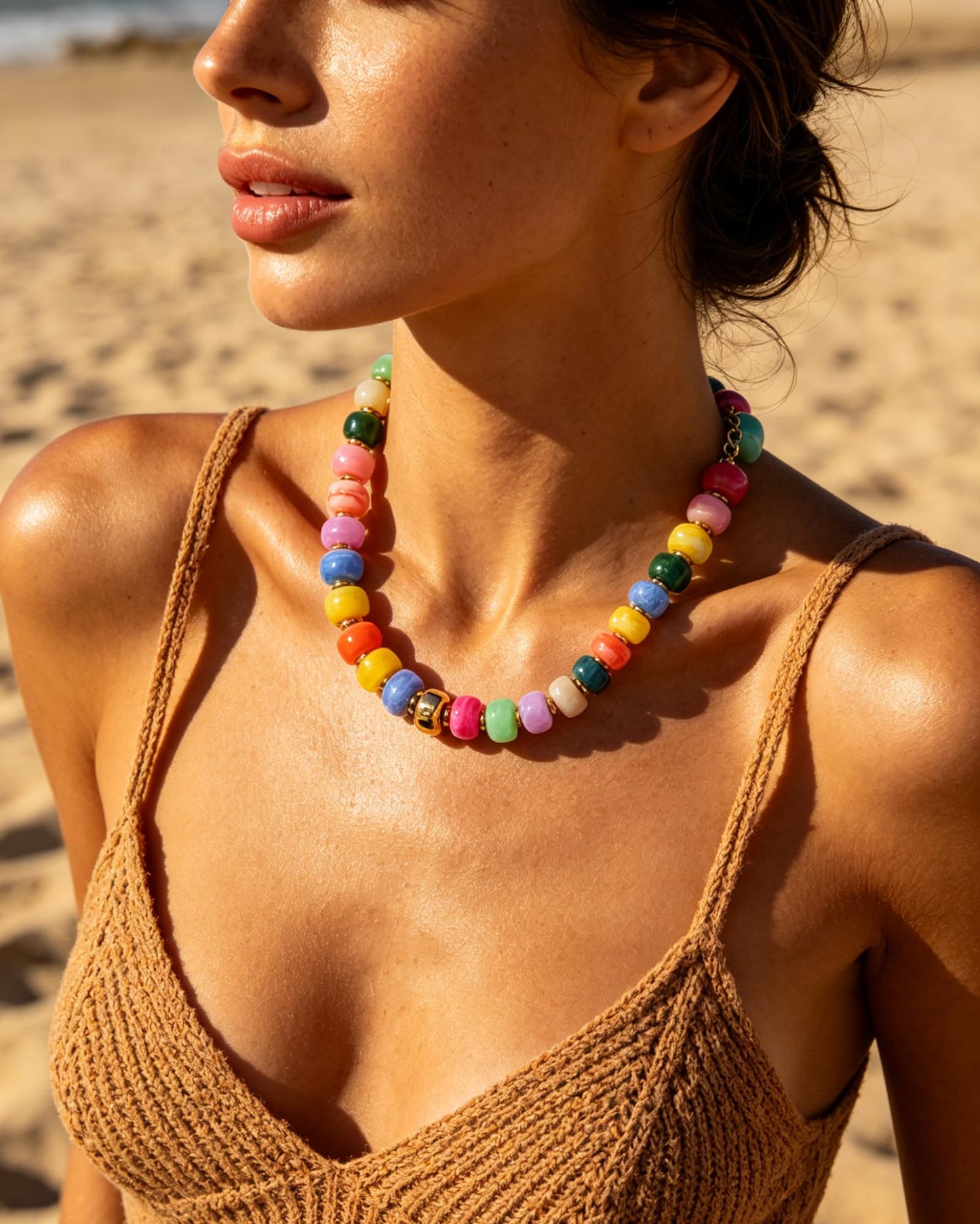 Chunky Beaded Statement Necklace for Women Trendy Colorful Boho Resin Bead Choker Necklaces Summer Handmade Jewelry Gifts Accessories