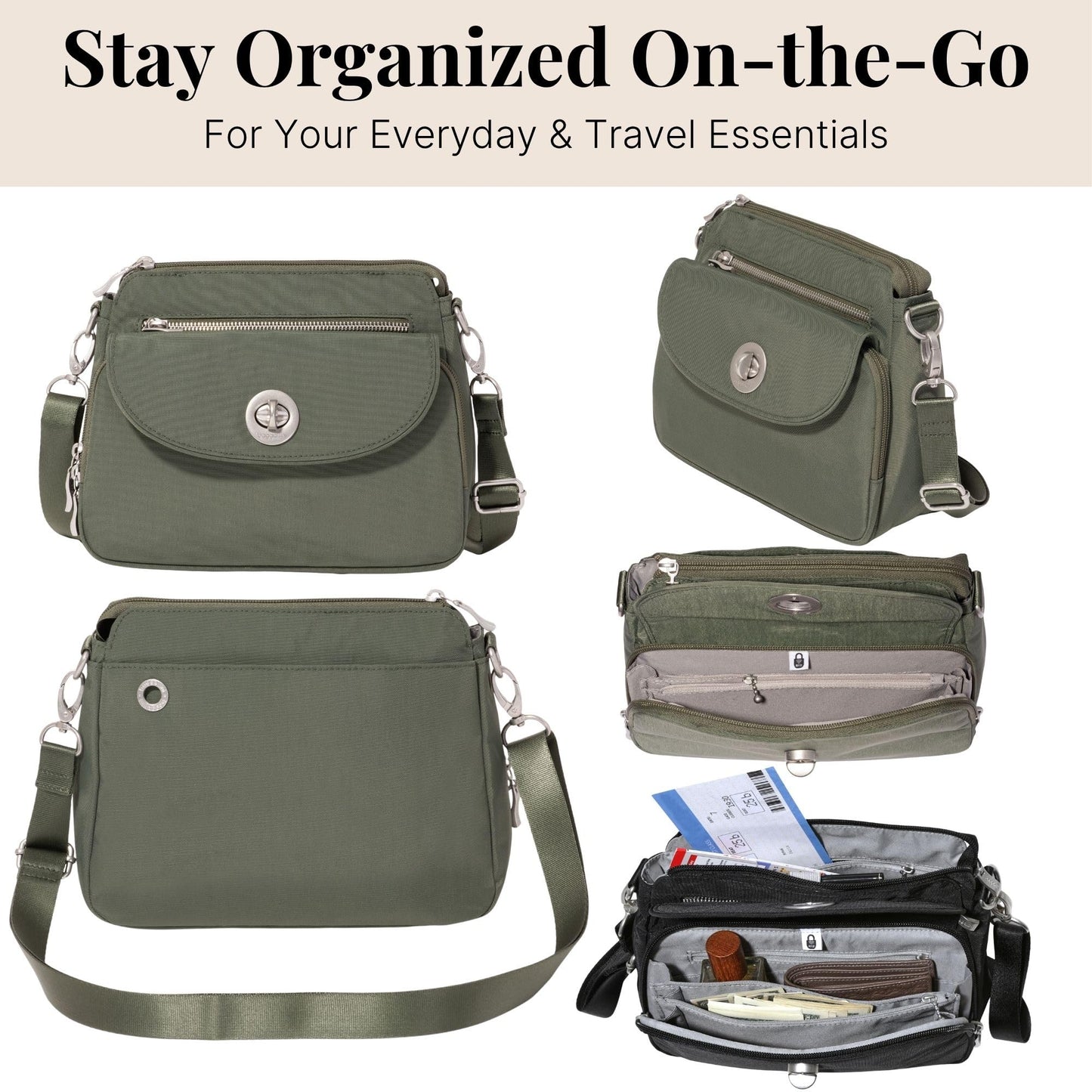 Baggallini Calais Crossbody Bags for Women 10x7 Lightweight Water-Resistant Travel Purse, RFID & Interior Organization