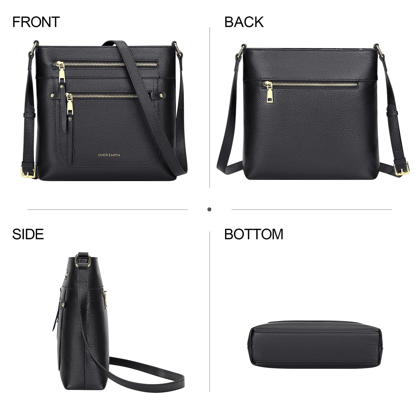 Over Earth Crossbody Bags for Women Leather Purses for Ladies with Multiple Pockets