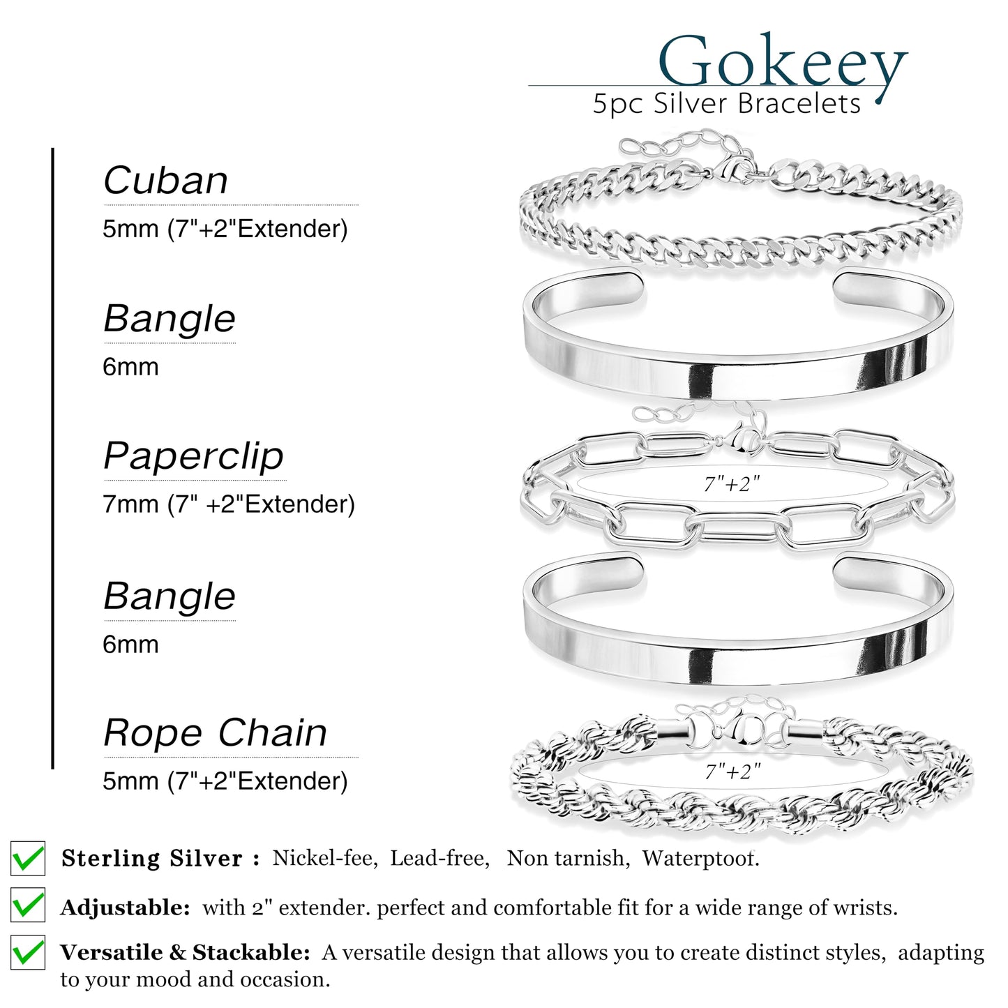 Gokeey Gold Bracelets Set for Women Non Tarnish, Waterproof 14K Gold Plated Sterling Silver Chunky Cuff Bracelet Stackable Gold Bangles Bracelet for Women Trendy Fashion Accessories Tie Knot Cuban Rope Paperclip Beaded Bracelet Stack Jewelry Mothers Day G