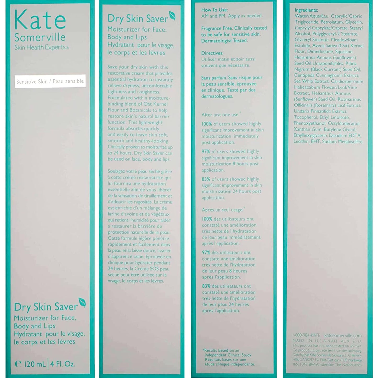 Kate Somerville Dry Skin Saver – Eczema Therapy Cream, Soothing, Hydrating Face and Body Lotion for Sensitive Skin, 4 Fl Oz