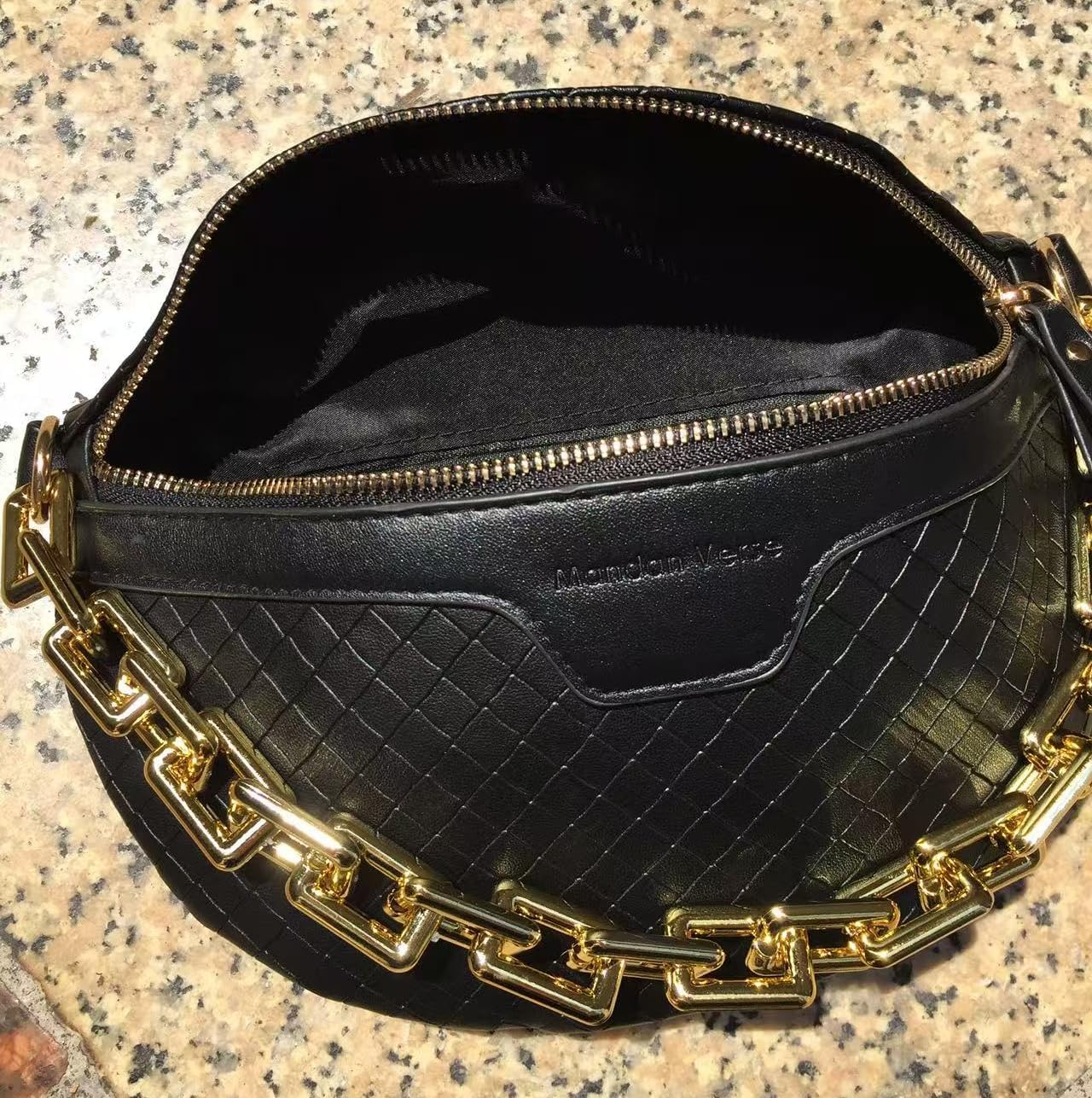 Thick Chain Women's Fanny Pack Plaid leather Waist Bag Shoulder Crossbody Chest Bags Luxury Designer Handbags Female Belt Bag