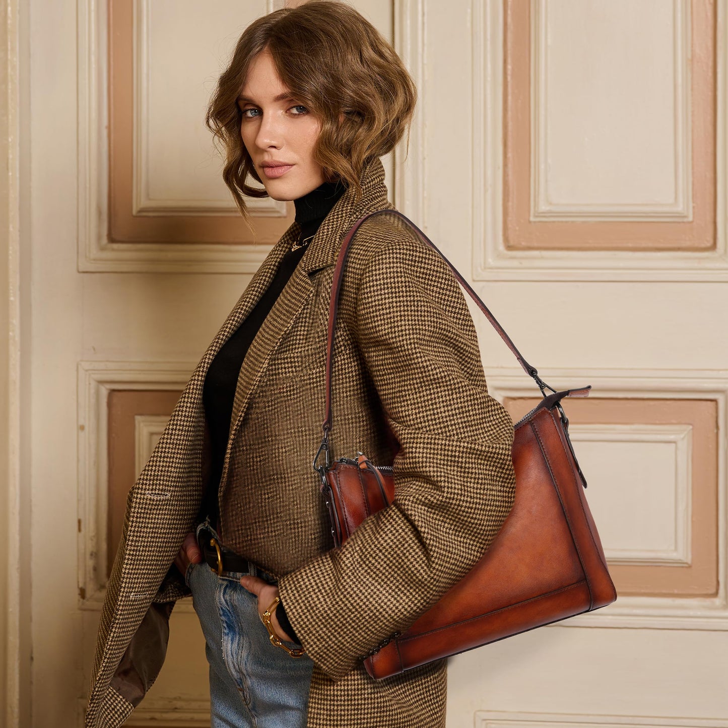 Iswee Leather Crossbody Bags for Women Shoulder Purse Medium Hobo Genuine Leather Satchel Purses and Handbags