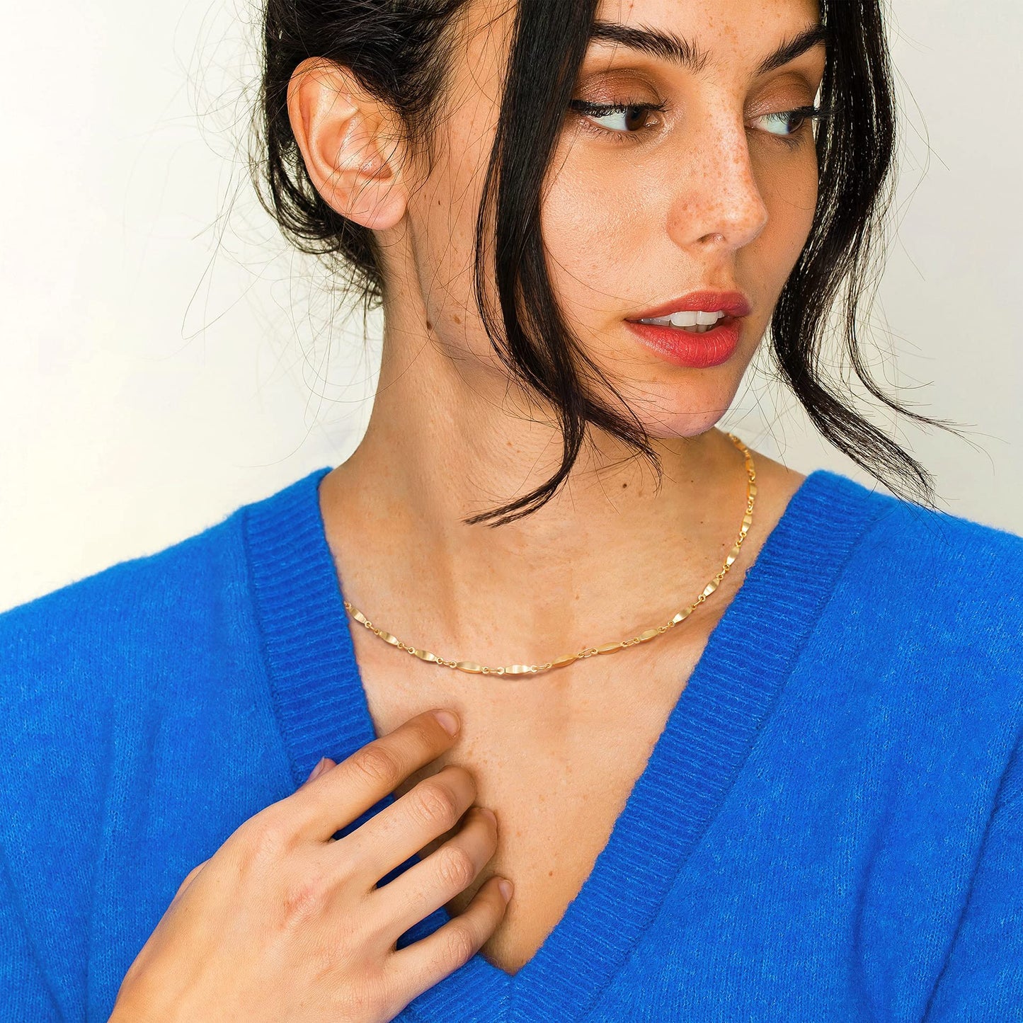 Aobei Pearl 18K Gold Plated Paperclip Chain Choker Satellite Chain Freshwater Cultured Biwa Pearl Pendant Necklace Dainty Turquoise Jewelry for Women