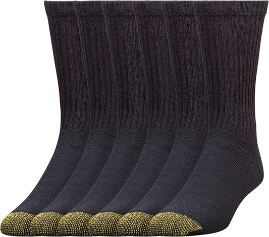 GOLDTOE Men's 656s Crew Athletic Socks, Multipairs, Black (6-Pairs), Large (Clearance)