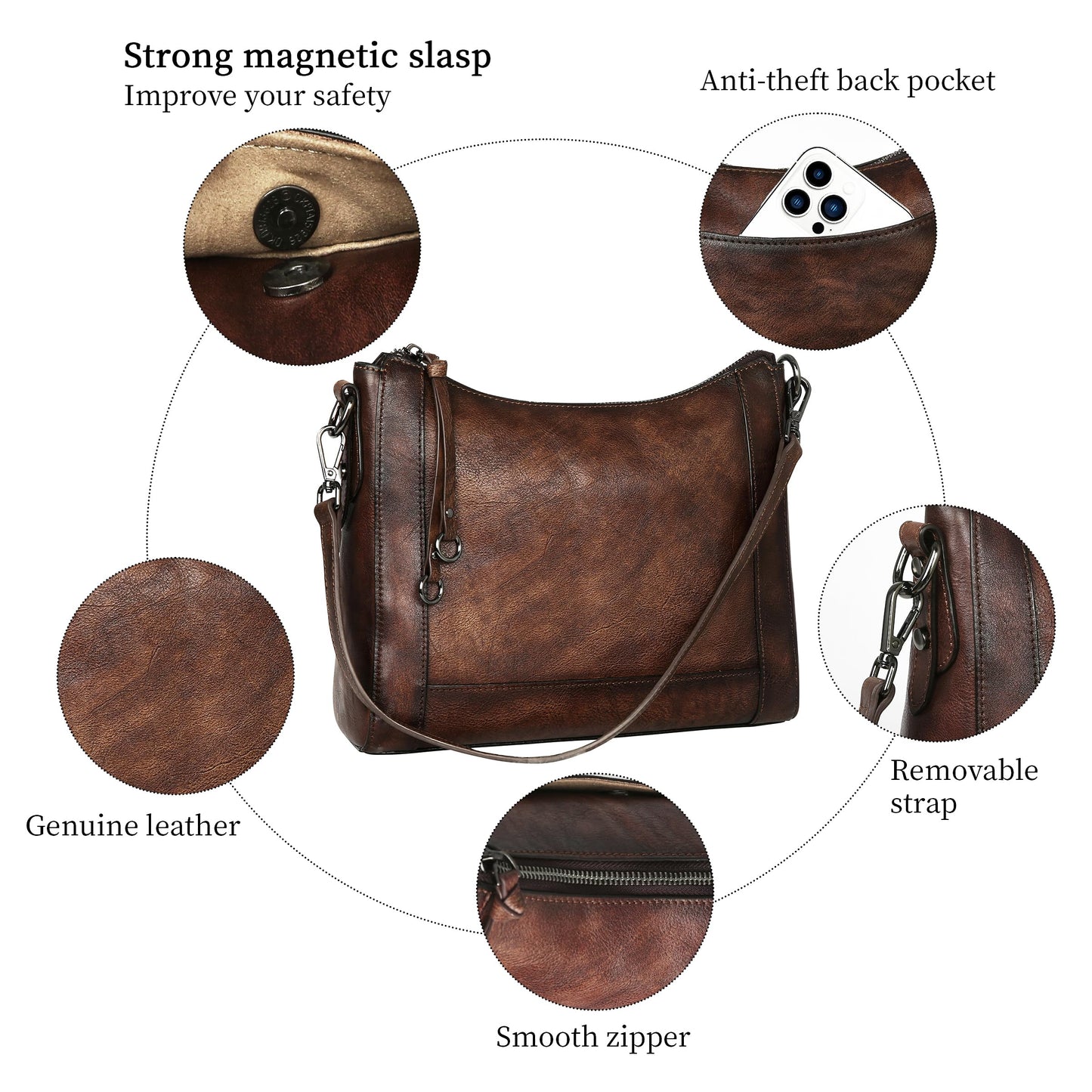 Iswee Leather Crossbody Bags for Women Shoulder Purse Medium Hobo Genuine Leather Satchel Purses and Handbags
