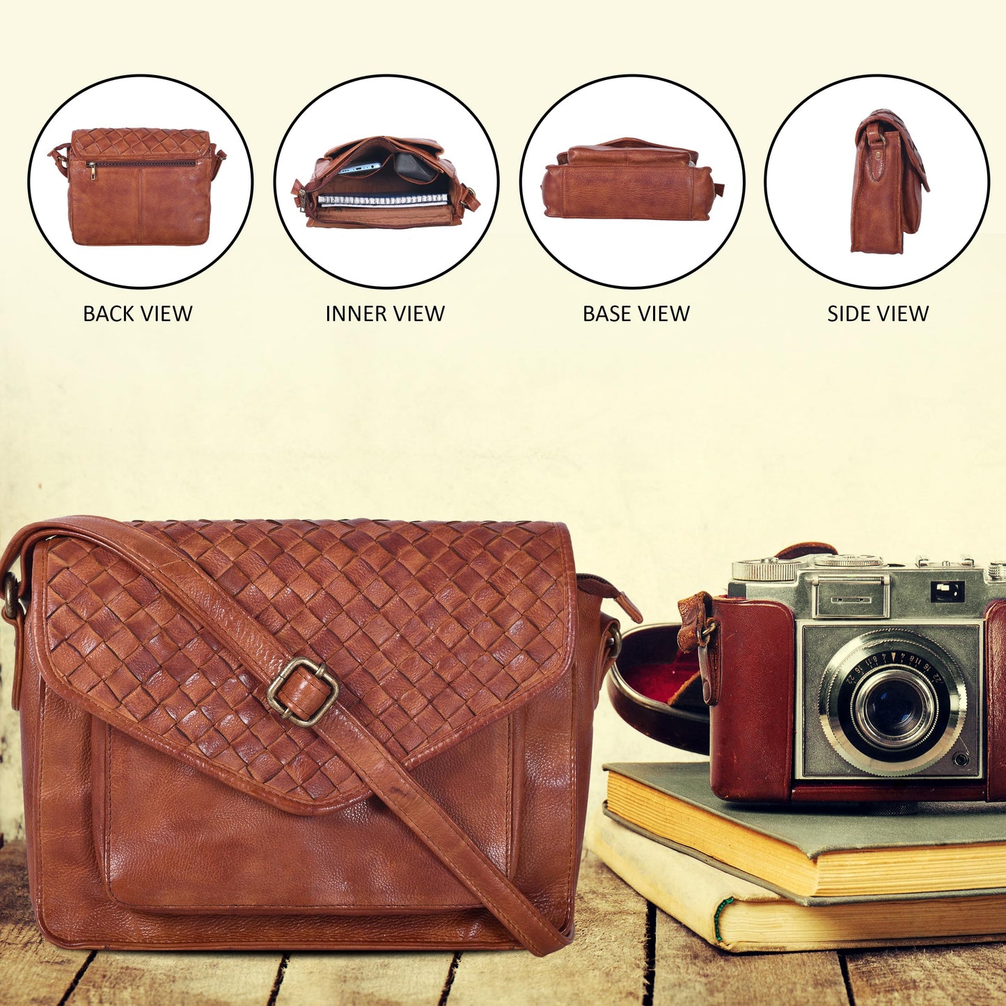 Leather Flapover Crossbody Handbag Purse for Women with Adjustable Strap & Overflap Snap Closure Tote/Bag