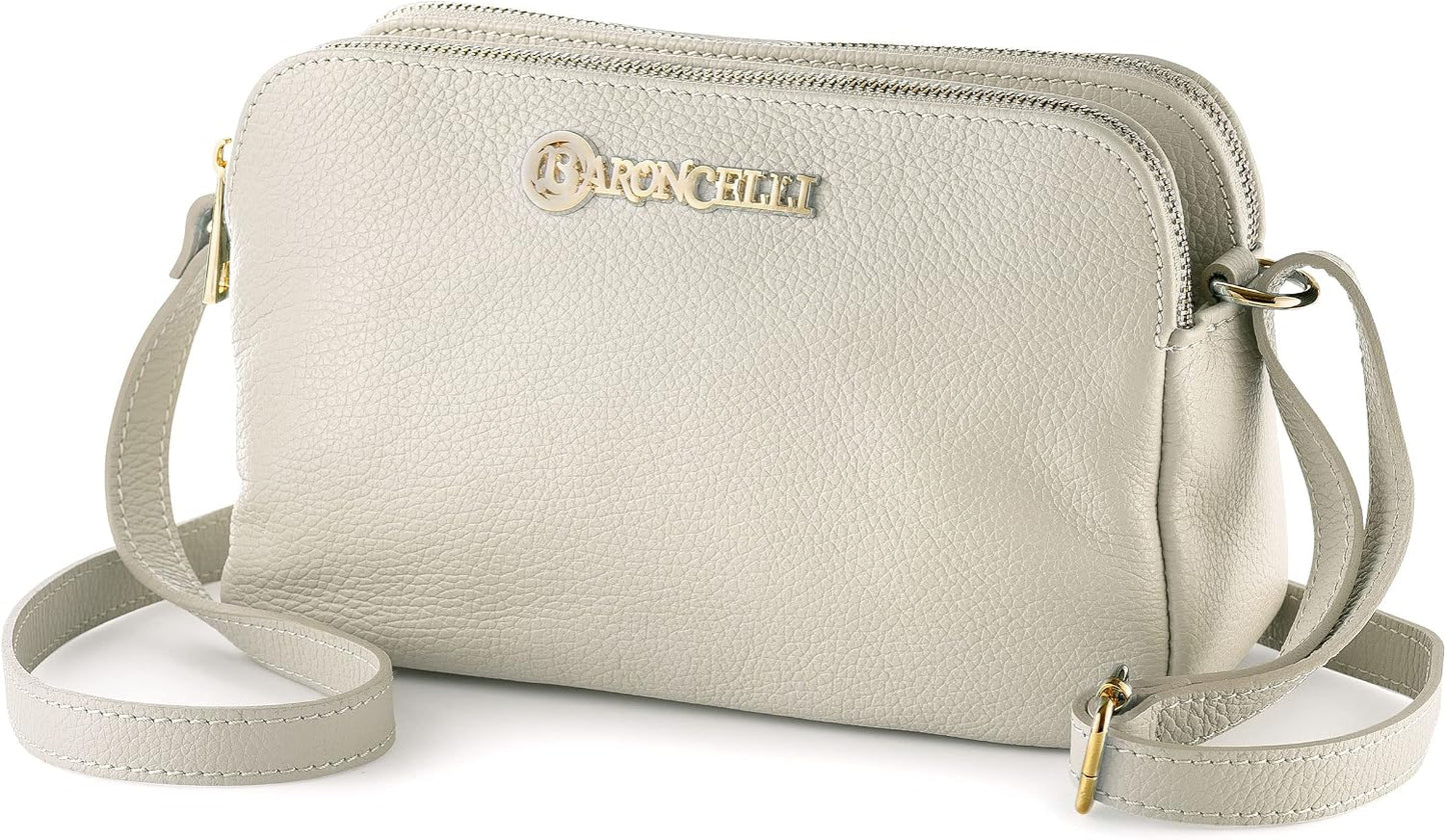 Baroncelli Crossbody Bag Made in Italy with Long Stripe Genuine Italian Soft Leather