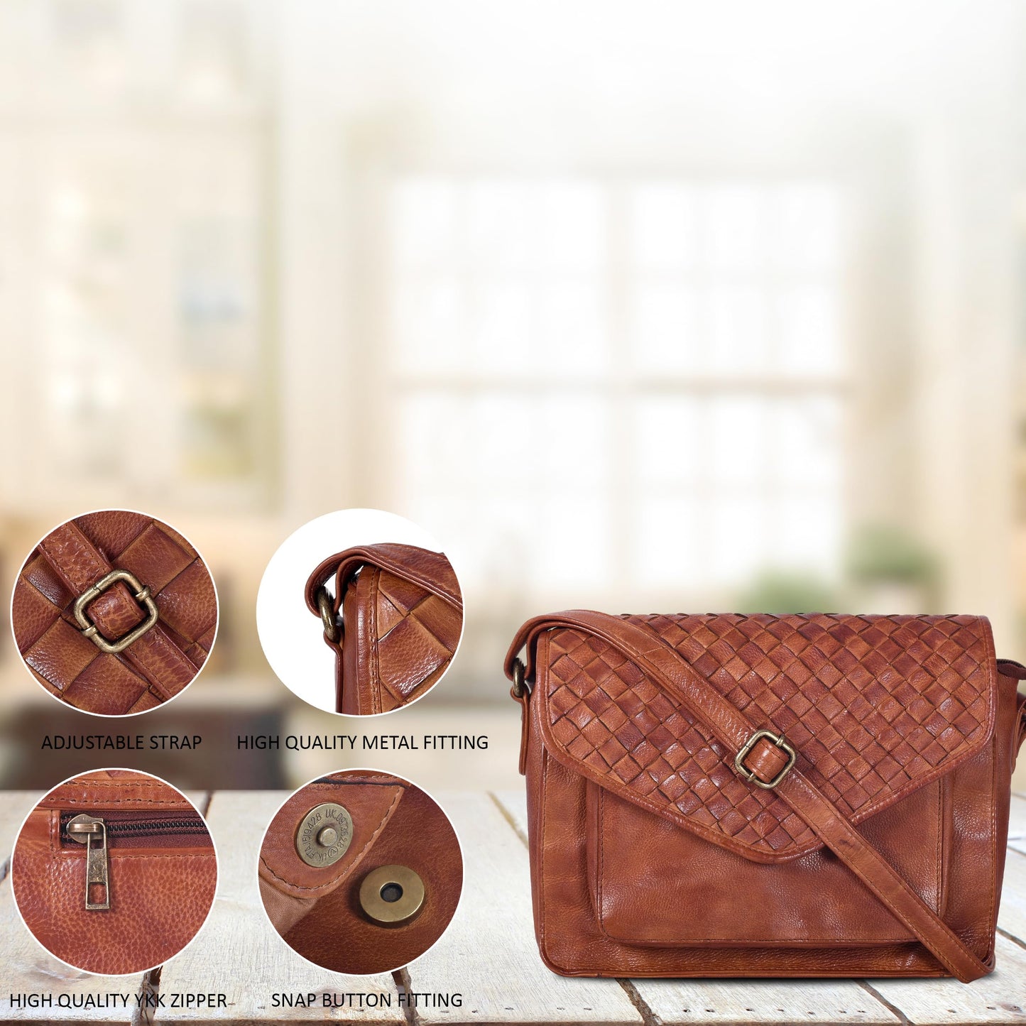 Leather Flapover Crossbody Handbag Purse for Women with Adjustable Strap & Overflap Snap Closure Tote/Bag