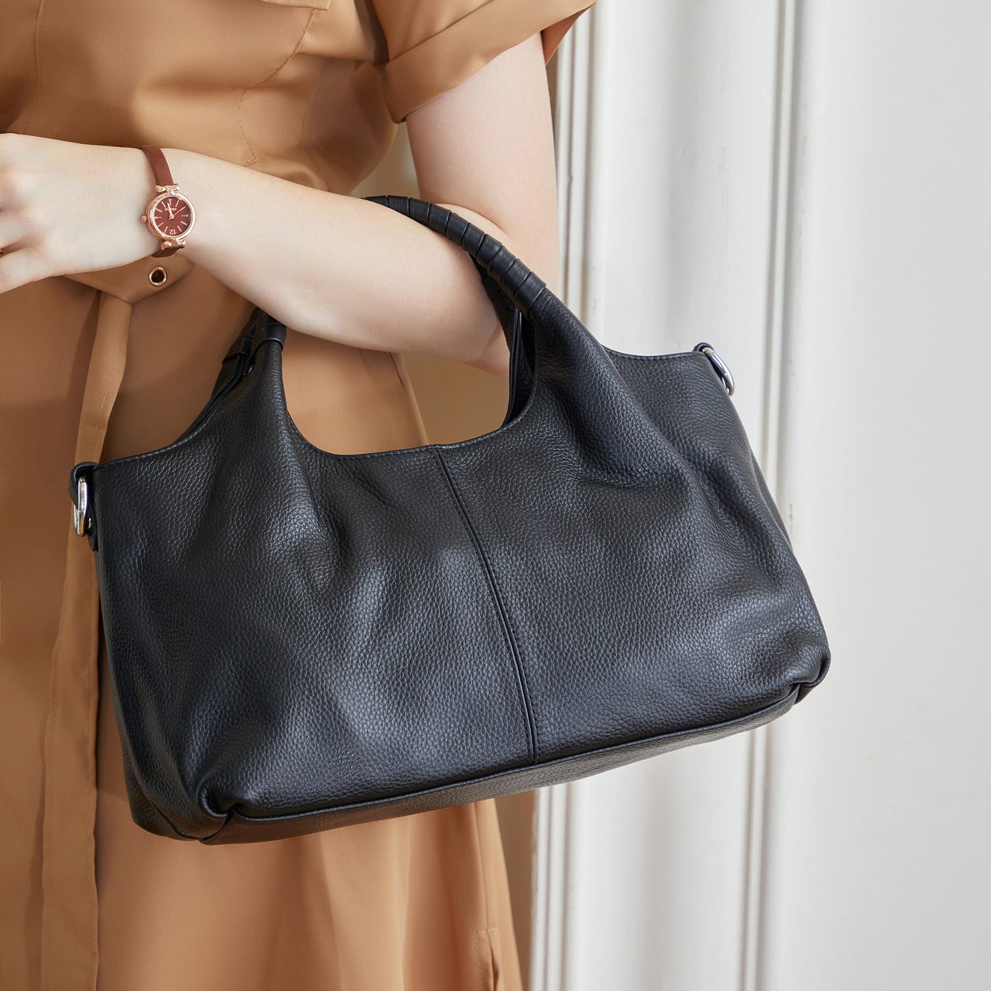 Iswee Leather Satchel Women Purse and Handbag Crossbody Shoulder Bag Hobo | Genuine Cowhide Leather Tote Top Handle Bag Soft & Durable Medium Size Bags with Detachable Multiple Pocketbooks Trendy