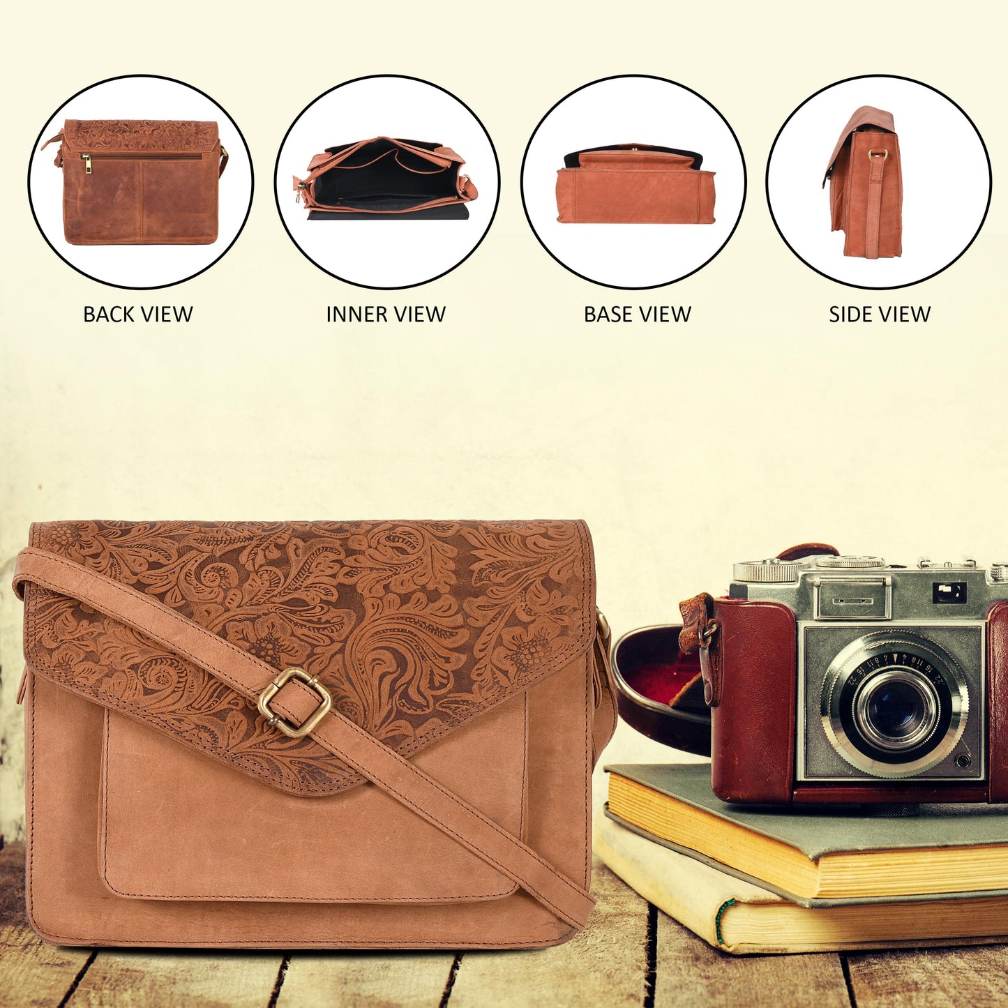 Leather Flapover Crossbody Handbag Purse for Women with Adjustable Strap & Overflap Snap Closure Tote/Bag