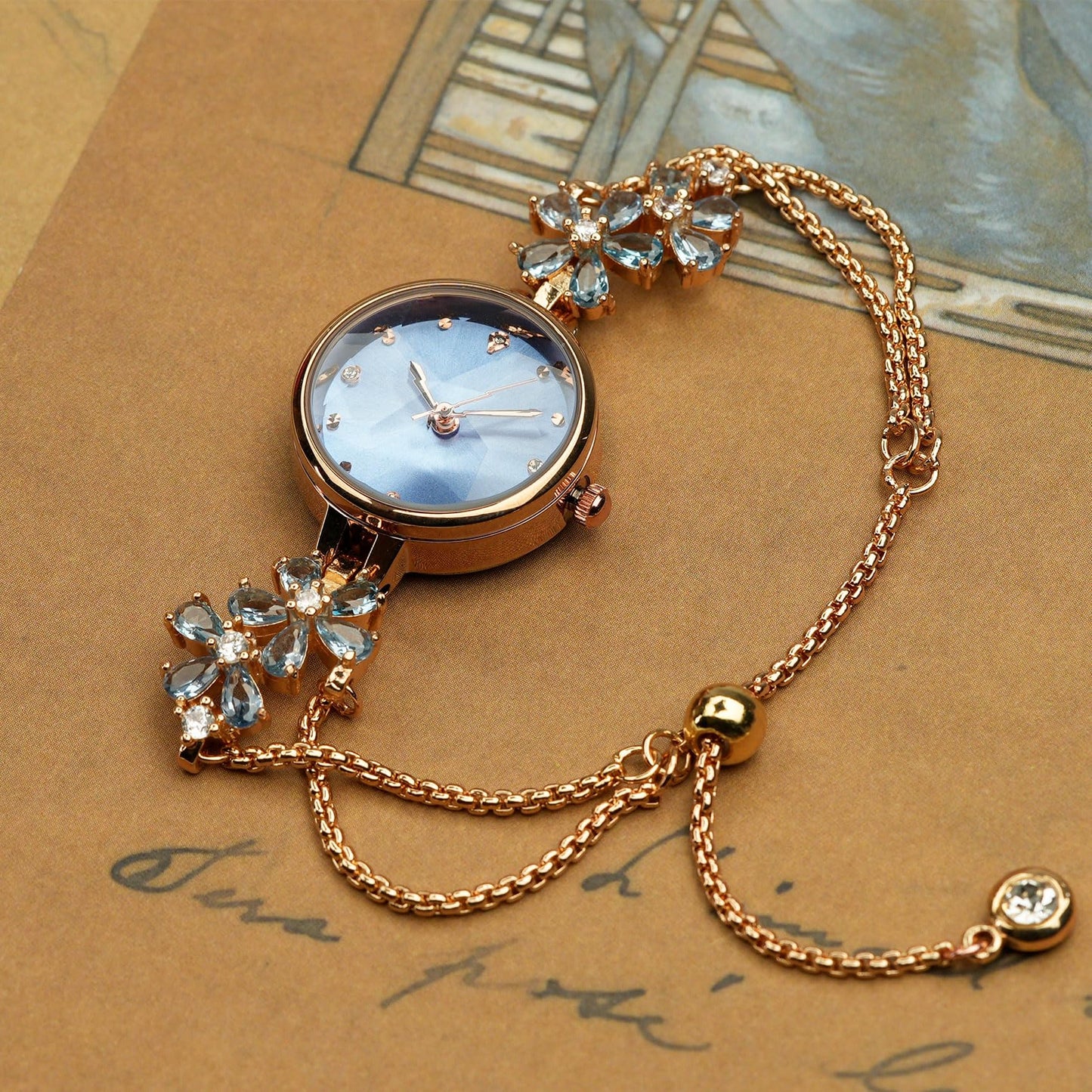 TIME100 Women's Bracelet Watches Ladies Quartz Wrist Watch with Green Dial Bezel with Crystals in Movement Bracelet Strap with Diamonds Waterproof