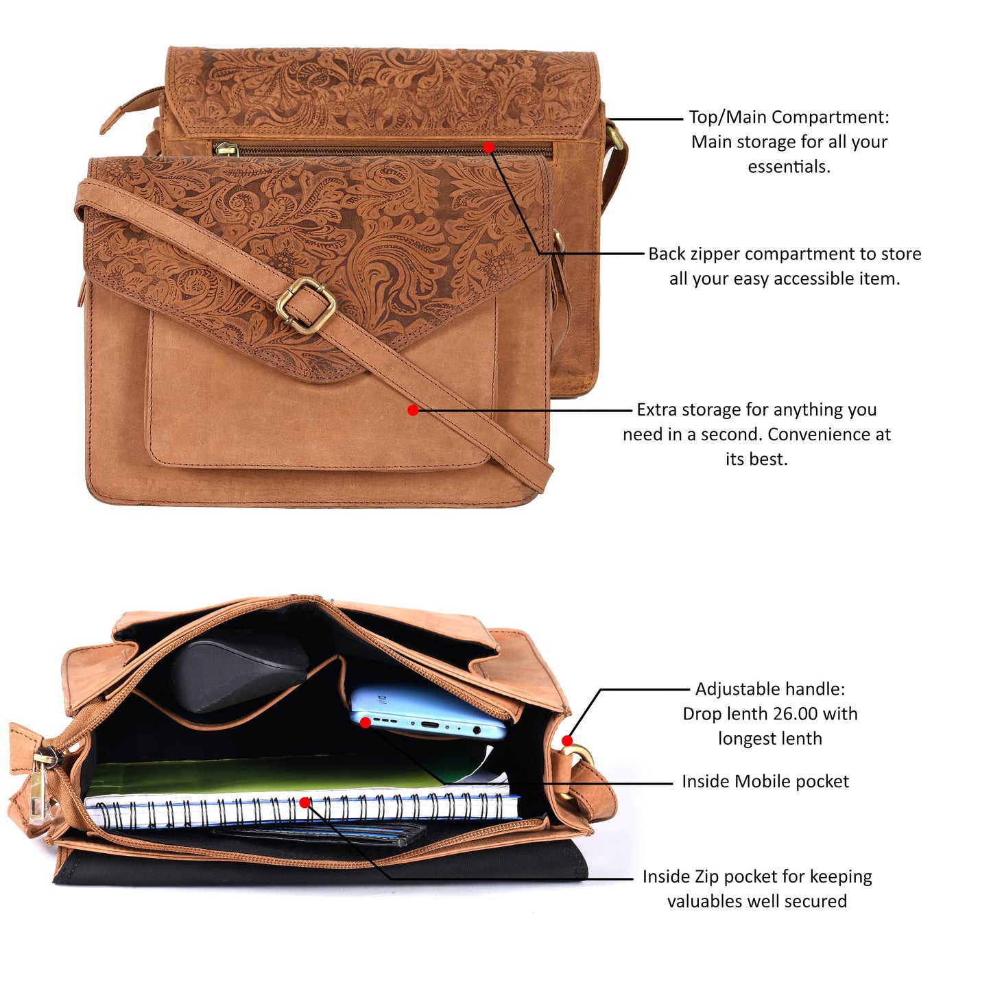 Leather Flapover Crossbody Handbag Purse for Women with Adjustable Strap & Overflap Snap Closure Tote/Bag