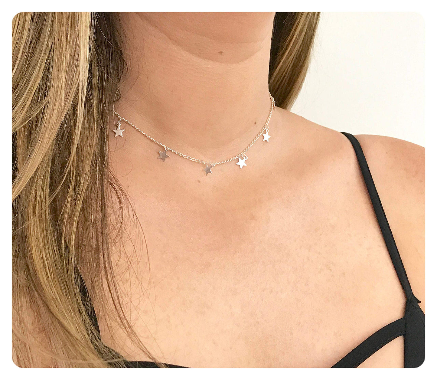 S.J JEWELRY Women Simple Delicate Full Moon 14K Gold Plated/Rose Gold/Silver Plated Layered Pendant Handmade Star Chokers Necklaces