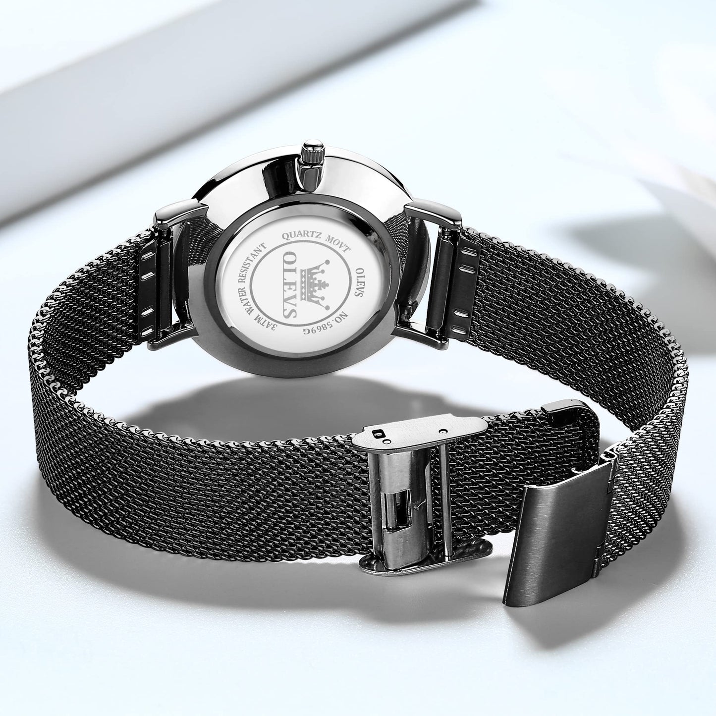 OLEVS Women's Mesh Bracelet Watch, Elegant Large Face Three Hand Analog Quartz Womens Wristwatch, Pretty Slim Date Display Waterproof Ladies Watches for Small Wrists