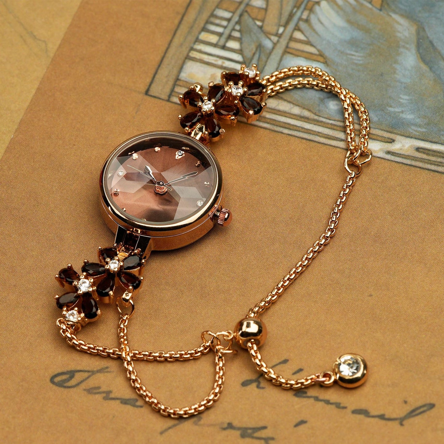 TIME100 Women's Bracelet Watches Ladies Quartz Wrist Watch with Green Dial Bezel with Crystals in Movement Bracelet Strap with Diamonds Waterproof