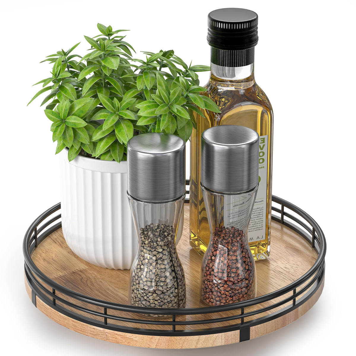 AMH Lazy Susan Wooden Organizer for Table Top