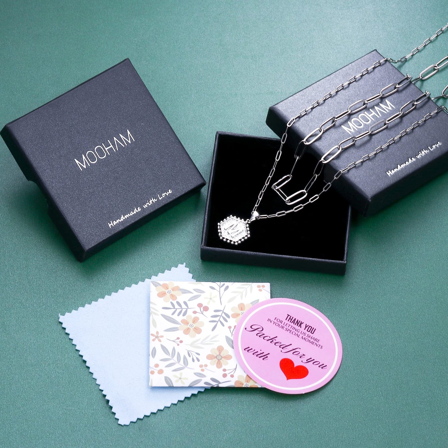 M MOOHAM Dainty Initial Necklaces for Women, 14K-Gold-Plated Layering Necklace for Women Cute Hexagon Letter Initial Necklace Layered Necklaces for Womens Teen Girl Gifts