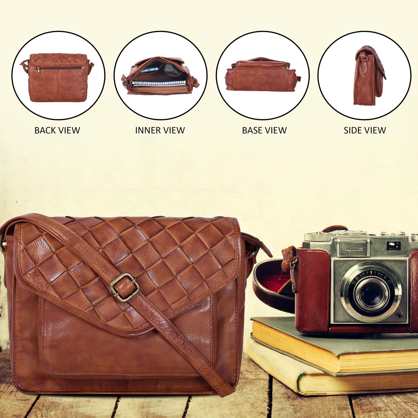 Leather Flapover Crossbody Handbag Purse for Women with Adjustable Strap & Overflap Snap Closure Tote/Bag